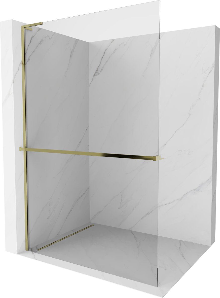 Mexen Kioto+ L ścianka prysznicowa z półką Walk-in 95 x 200 cm, transparent, złota - 800-095-123-50-00
