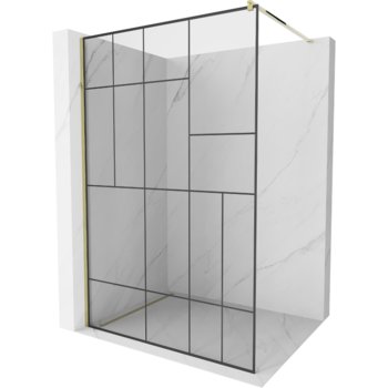 Mexen Kioto ścianka prysznicowa 70 x 200 cm, transparent/czarny wzór 8 mm, złota - Mexen