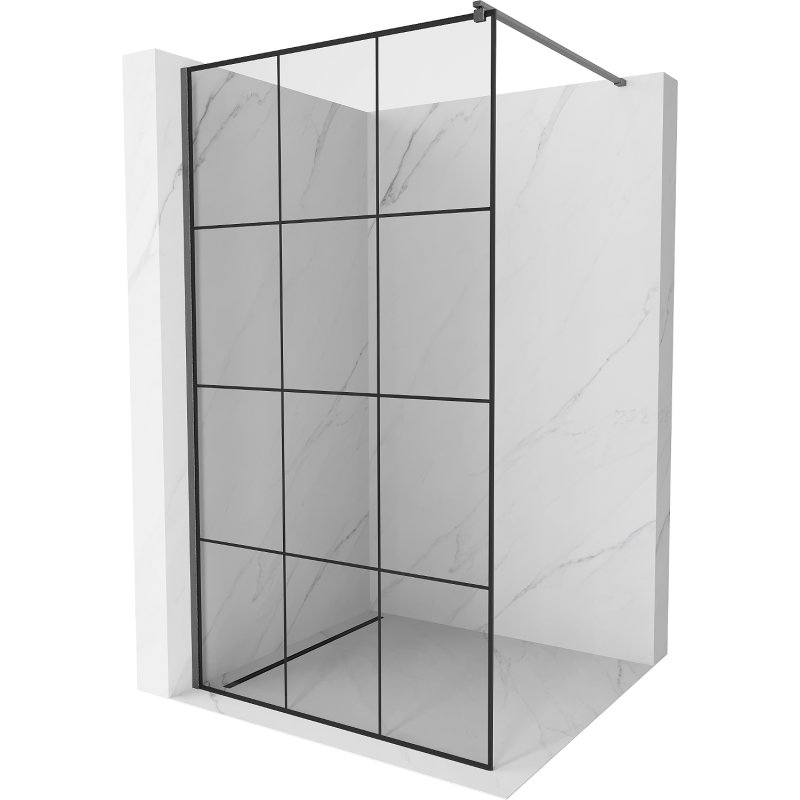 Mexen Kioto ścianka prysznicowa Walk-in 120 x 200 cm, czarna kratka 8 mm, gun gray szczotkowany - 800-120-101-66-77