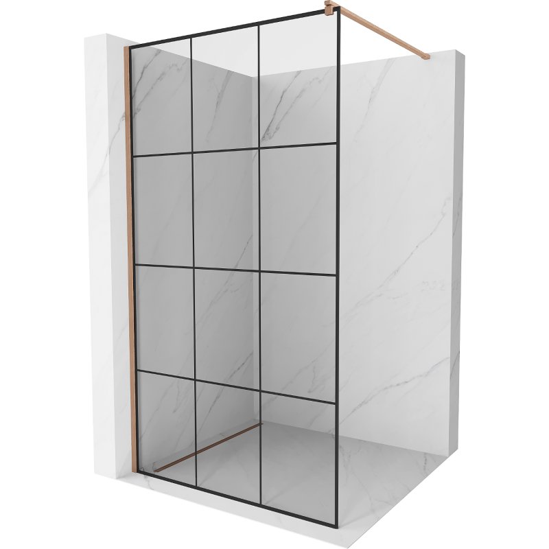 Mexen Kioto ścianka prysznicowa Walk-in 120 x 200 cm, czarna kratka 8 mm, miedź szczotkowana - 800-120-101-65-77