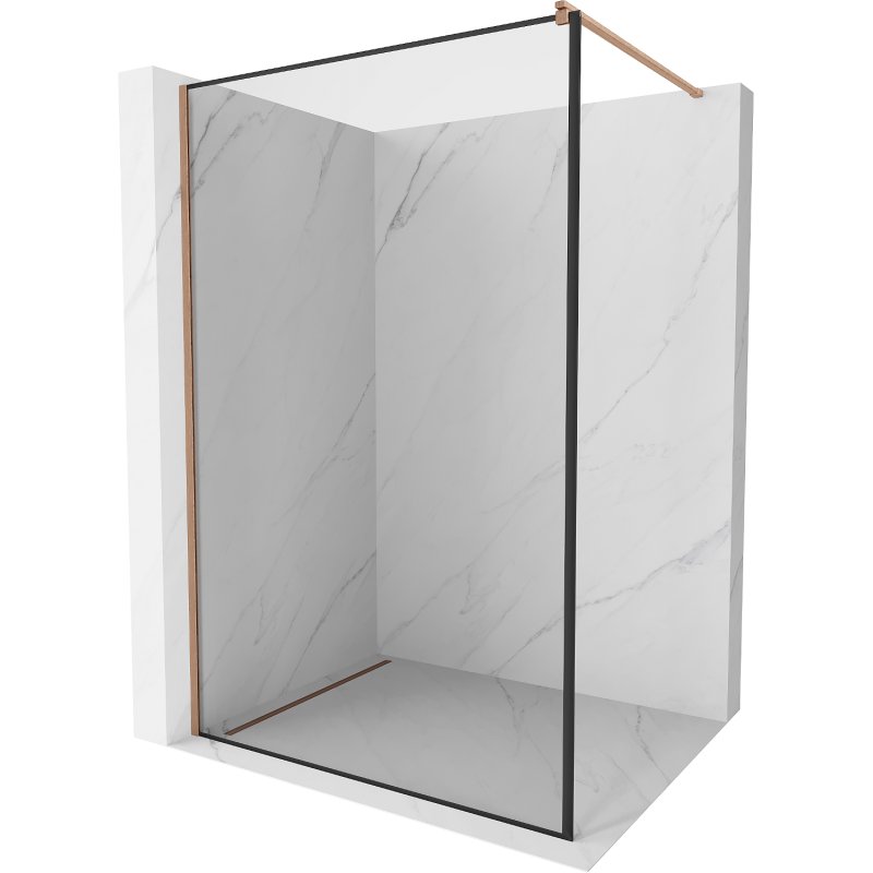 Mexen Kioto ścianka prysznicowa Walk-in 120 x 200 cm, czarna ramka 8 mm, miedź szczotkowana - 800-120-101-65-70
