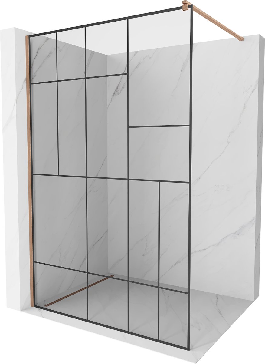 Mexen Kioto ścianka prysznicowa Walk-in 120 x 200 cm, czarny wzór 8 mm, miedź szczotkowana - 800-120-101-65-78