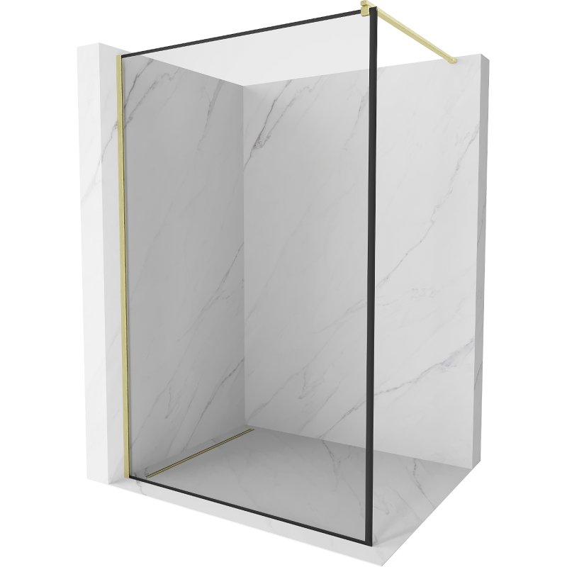 Mexen Kioto ścianka prysznicowa Walk-in 80 x 200 cm, czarna ramka 8 mm, złota szczotkowana - 800-080-101-55-70