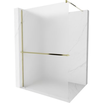 Mexen Kioto+ ścianka prysznicowa z półką i relingiem 100 x 200 cm, szron 8 mm, złota - Mexen