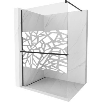 Mexen Kioto+ ścianka prysznicowa z półką i relingiem 80 x 200 cm, transparent/biały wzór 8 mm, czarna 5 - Mexen