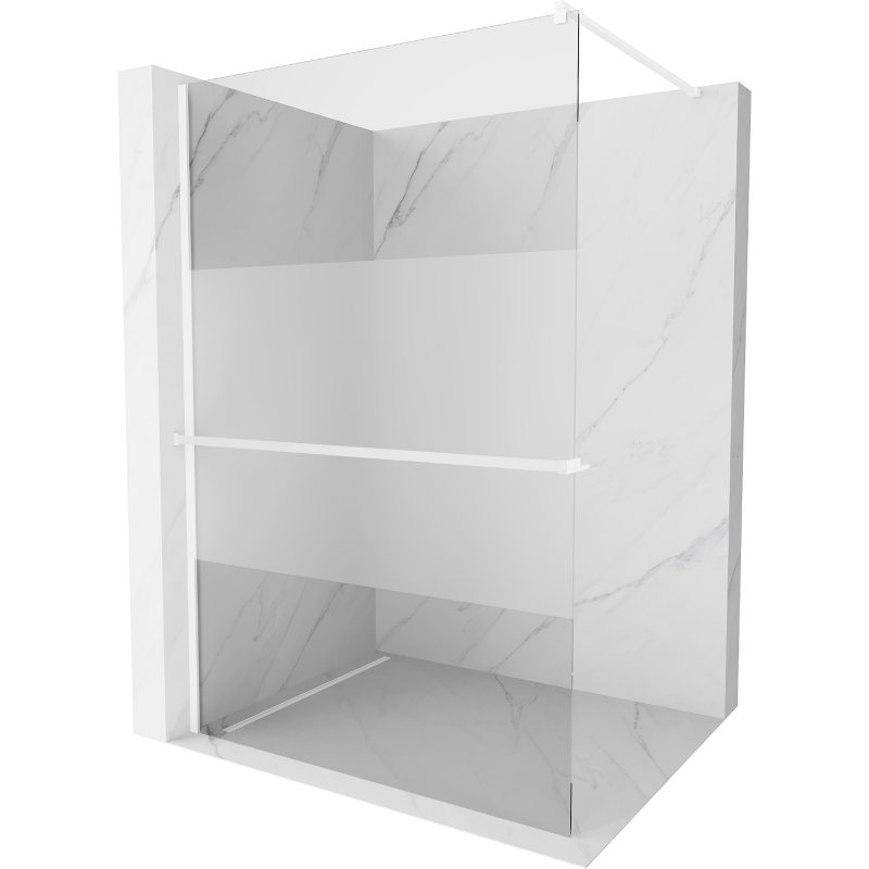 Mexen Kioto+ ścianka prysznicowa z półką Walk-in 100 x 200 cm, transparent/szron, biała - 800-100-121-20-35