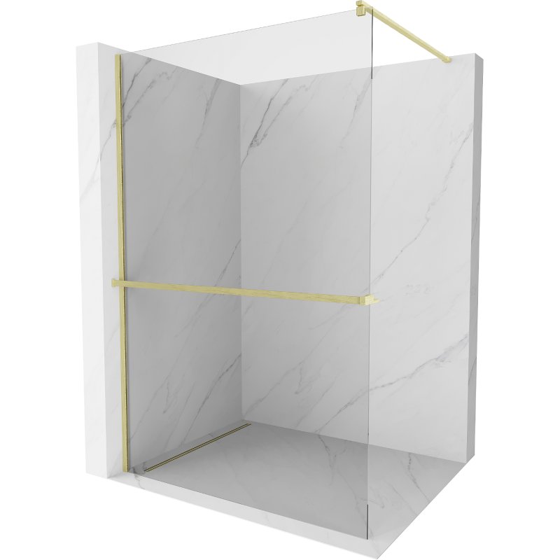 Mexen Kioto+ ścianka prysznicowa z półką Walk-in 100 x 200 cm, transparent, złota szczotkowana - 800-100-121-55-00