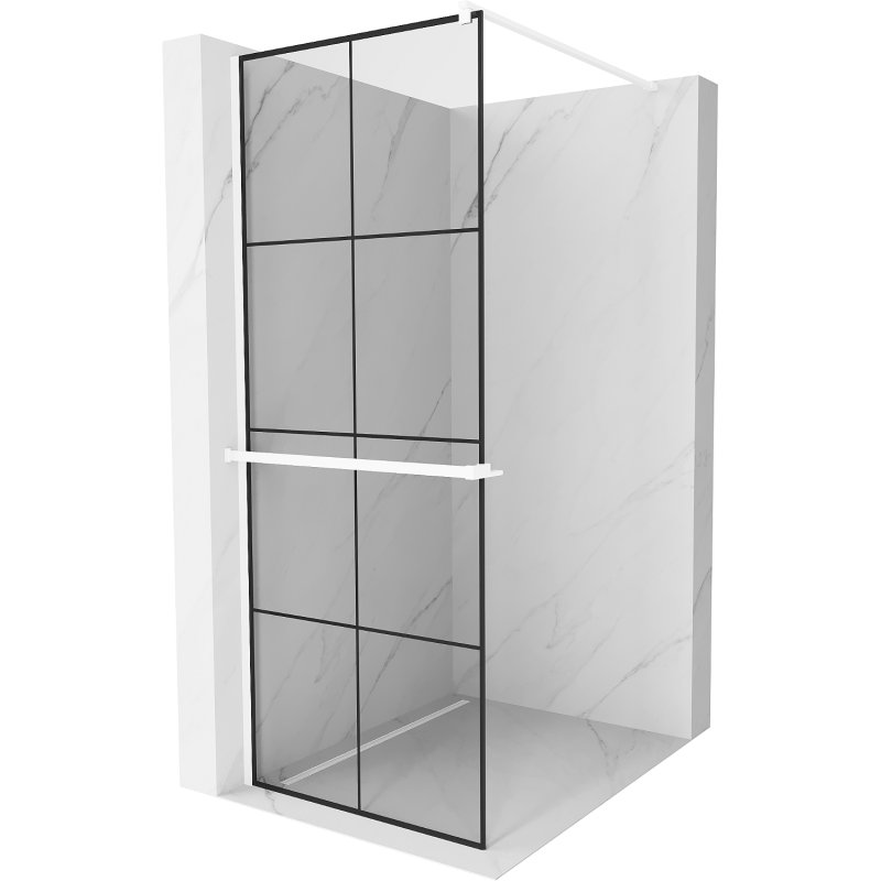 Mexen Kioto+ ścianka prysznicowa z półką Walk-in 70 x 200 cm, czarna kratka, biała - 800-070-121-20-77