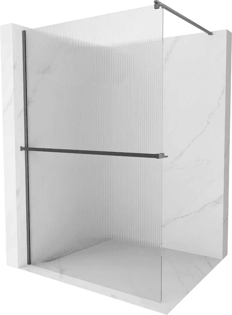 Mexen Kioto+ ścianka prysznicowa z półką Walk-in 70 x 200 cm, prążki, gun gray szczotkowany - 800-070-121-66-09