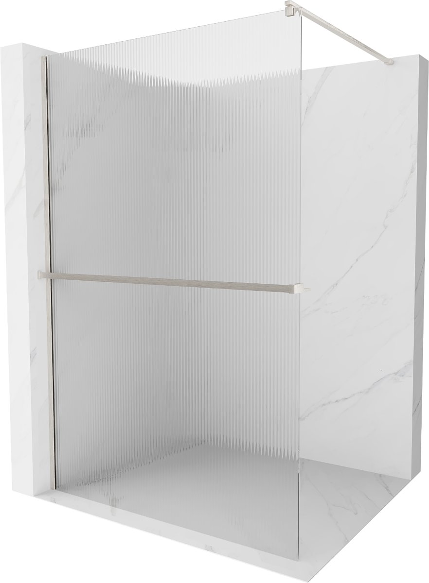 Mexen Kioto+ ścianka prysznicowa z półką Walk-in 70 x 200 cm, prążki, nikiel szczotkowany - 800-070-121-97-09
