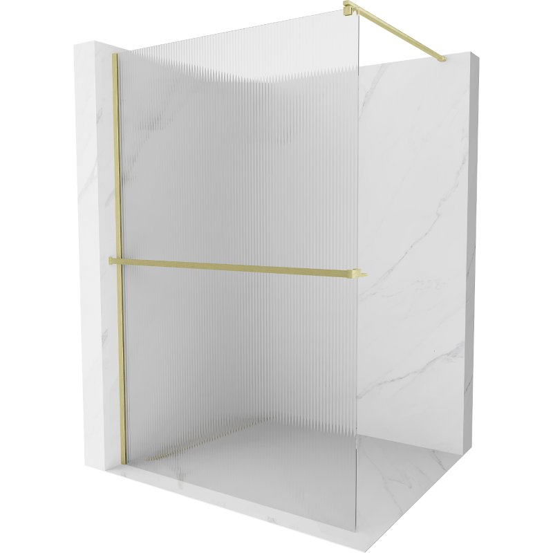 Mexen Kioto+ ścianka prysznicowa z półką Walk-in 70 x 200 cm, prążki, złota szczotkowana - 800-070-121-55-09