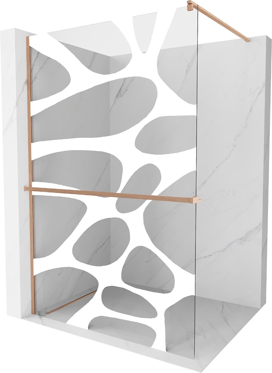 Mexen Kioto+ ścianka prysznicowa z półką Walk-in 80 x 200 cm, biała fala, miedź szczotkowana - 800-080-121-65-97
