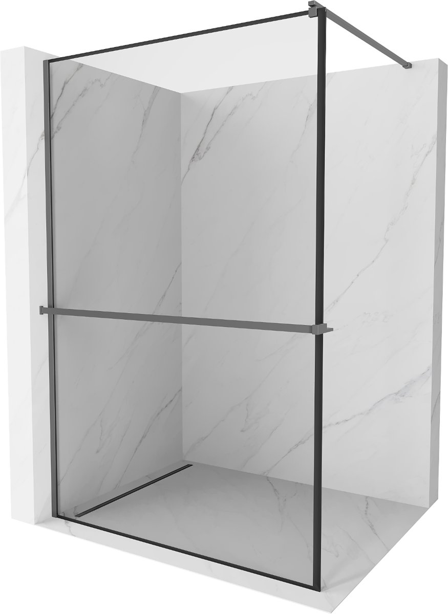 Mexen Kioto+ ścianka prysznicowa z półką Walk-in 80 x 200 cm, czarna ramka, gun metal - 800-080-121-95-70