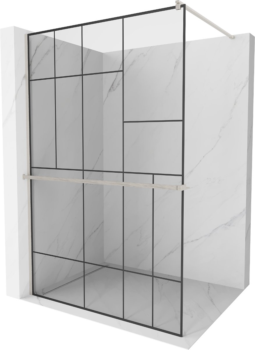 Mexen Kioto+ ścianka prysznicowa z półką Walk-in 80 x 200 cm, czarny wzór, nikiel szczotkowany - 800-080-121-97-78