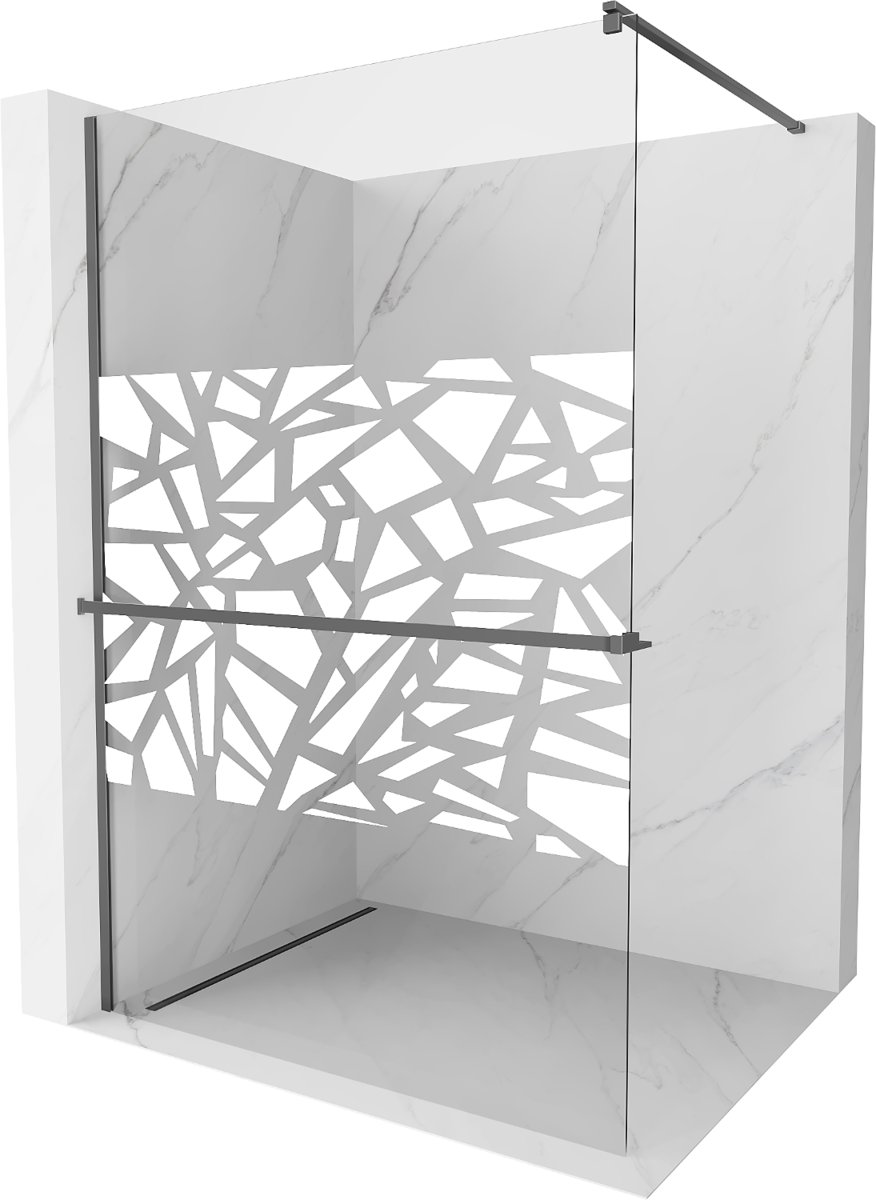 Mexen Kioto+ ścianka prysznicowa z półką Walk-in 90 x 200 cm, biały wzór, gun metal - 800-090-121-95-85