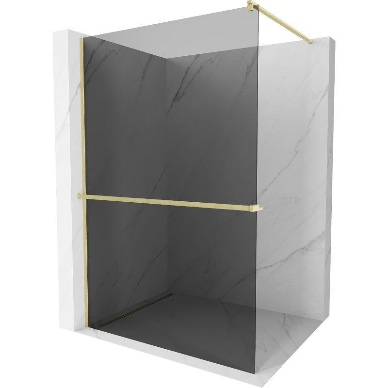 Mexen Kioto+ ścianka prysznicowa z półką Walk-in 90 x 200 cm, grafit, złota szczotkowana - 800-090-121-55-40