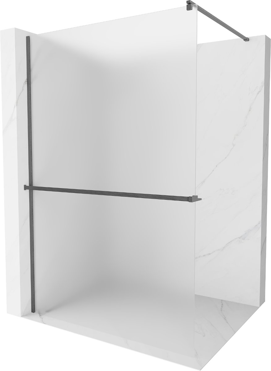 Mexen Kioto+ ścianka prysznicowa z półką Walk-in 90 x 200 cm, szron, gun gray szczotkowany - 800-090-121-66-30
