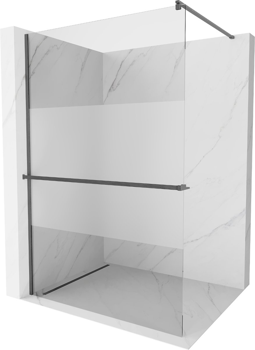 Mexen Kioto+ ścianka prysznicowa z półką Walk-in 90 x 200 cm, transparent/szron, gun gray szczotkowany - 800-090-121-66-35