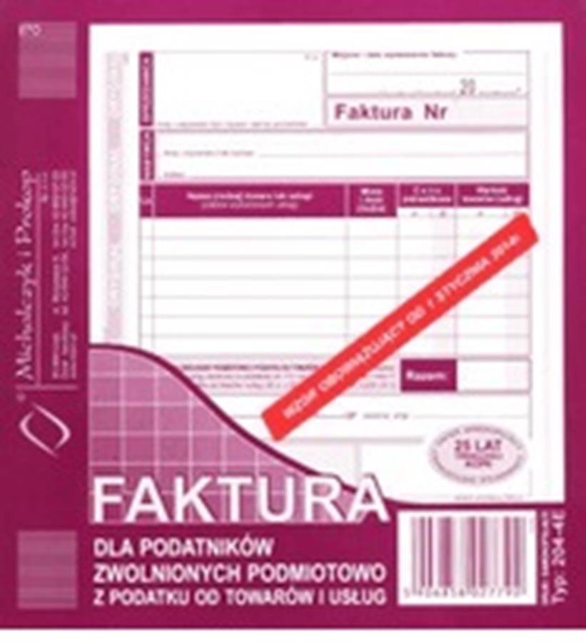 Michalczyk&Prokop, Druk Faktura zwolnienie z podatku Vat A6, 2055e MICHALCZYK I PROKOP