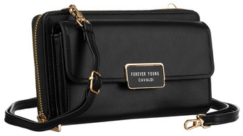 Miejska torebka-portfel ze skóry ekologicznej na ramię z kieszenią na telefon Cavaldi, czarny - 4U CAVALDI