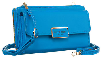 Miejska torebka-portfel ze skóry ekologicznej na ramię z kieszenią na telefon Cavaldi, niebieski - 4U CAVALDI
