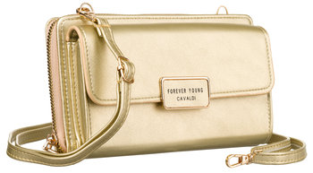 Miejska torebka-portfel ze skóry ekologicznej na ramię z kieszenią na telefon Cavaldi, złoty - 4U CAVALDI