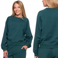MIĘKKA BLUZA DAMSKA DRESOWA BEZ KAPTURA BAWEŁNIANA Z NADRUKIEM MORAJ L DARK GREEN