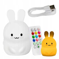 Miękka Lampka Nocna Królik Dla Dzieci Kolorowa Silikonowa Rgb Led + Pilot