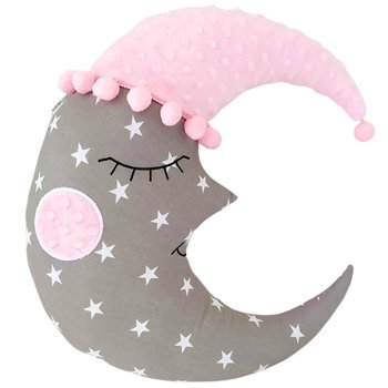Miękka poduszka przytulanka dla niemowląt szaro - różowy księżyc 30 x 45 cm - Olimagia