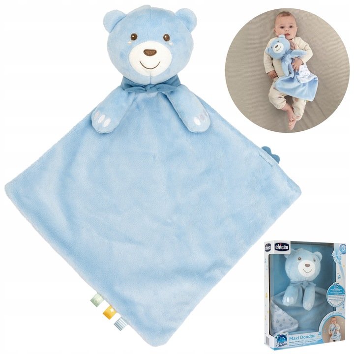 Chicco MIĘKKI PLUSZOWY WELUROWY MIŚ MASKOTKA PRZYTULANKA KOCYK NIEBIESKI CHICCO