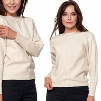 MIĘKKI SWETER DAMSKI O LUŹNYM KROJU I OBNIŻONEJ LINI RAMION MORAJ 2XL/3XL ECRU