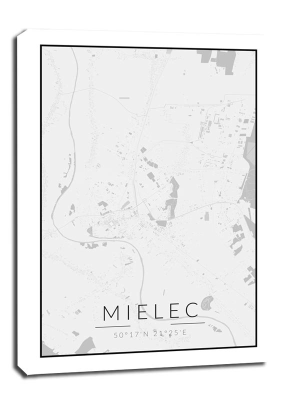 Mielec mapa czarno biała - obraz na płótnie 60x80 cm - Galeria Plakatu