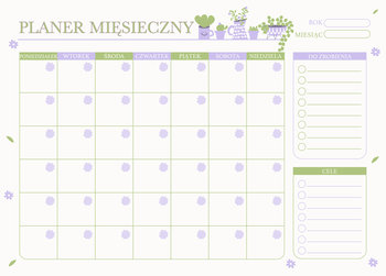 Miesięczny planer magnetyczny 20x30 cm z markerem kwiatki zielono fioletowy - Puzzla