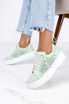 Miętowe trampki creepersy ażurowe sznurowane POLSKA SKÓRA Casu 3142-40