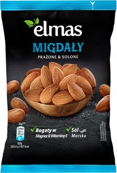Migdały prażone z solą morską magnez witamina E zdrowa przekąska 90 g ELMAS - ELMAS