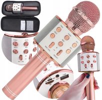 Mikrofon Dla Dzieci Różowy Karaoke Bezprzewodowy Z Głośnikiem Etui Czarne