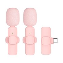 Mikrofon krawatowy bezprzewodowy Typ C podwójny (2 w zestawie) K1 różowy