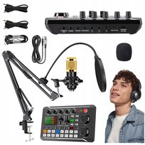 Mikrofon Studyjny Pojemnościowy + Karta Dźwiękowa Mikser Statyw Zestaw