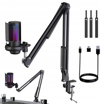 MIKROFON STUDYJNY USB JACK POJEMNOŚCIOWY GAMINGOWY STATYW FILTR + RZEP - Inny producent