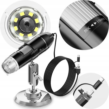 MIKROSKOP CYFROWY DO NAUKI I PRACY 1600x 3M 8LED 1,5M STATYW ANDROID iOS PC - Inskam