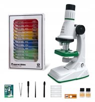 MIKROSKOP EDUKACYJNY ŚWIATŁO LED ZOOM 200X 600X 1200X ZESTAW + 12 PRÓBEK