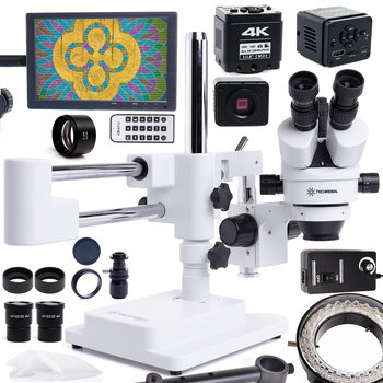 Mikroskop Trinokularowy Stereoskopowy Techrebal 10HW Regulowane Oświetlenie 56x LED Soczewka 0,5 Kamera Black Pro 4K Wyświetlacz - Techrebal