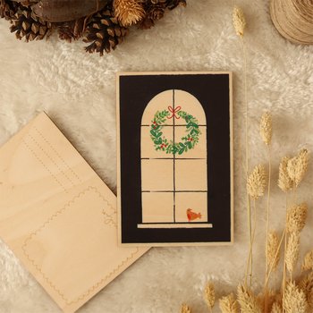 Milin, kartka drewniana Świąteczne okno - MILIN