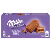 Milka Choco Trio Ciastko biszkoptowe z nadzieniem kakaowym oblane czekoladą mleczną 150 g (5 sztuk) Inna marka