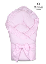 MimiNu by Kieczmerski, Becik z falbaną i kokardą, różowy, 75x75 cm