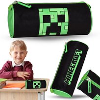 Minecraft Creeper Czarno-zielony piórnik szkolny dla chłopca, TUBA, saszetka na przybory szkolne 22x8x8cm Minecraft