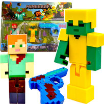 MINECRAFT FIGURKI ALEX ZOMBIE ZŁOTA ZBROJA ZESTAW 10W1 PISTOLET AKCESORIA Inna marka