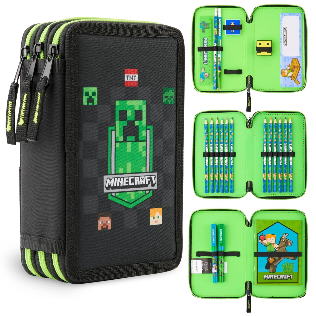 Minecraft Wypełniony piórnik dla dzieci z wieloma przegródkami, w ...