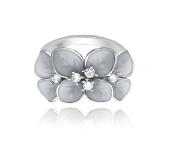 MINET Kwiecisty pierścien srebrny FLOWERS z białymi cyrkoniami wielkość 11 - MINET