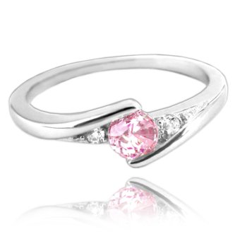 MINET Pierścien srebrny elegancki z różową cyrkonią wielkość 9
 cyrkoniami wielkość 45 - MINET